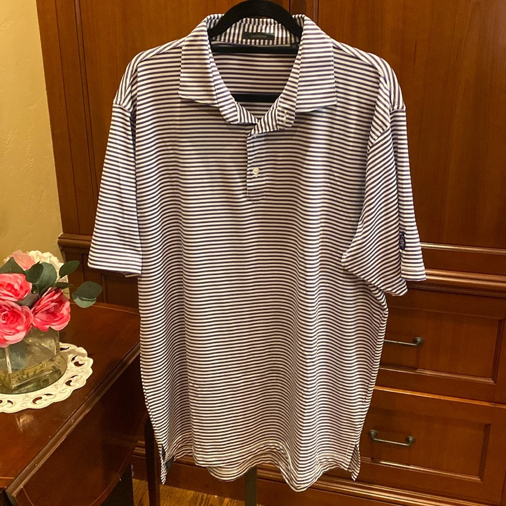 Turtleson Men’s Pop Shirt Golf Casual Embroidery Logo Collar White Purple Stripe